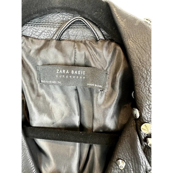 Gently Used Zara Studded Faux Black Leather Jacket w/Fringe - Picture 4 of 9